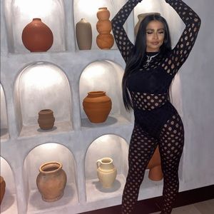 Black 2 piece sheer mesh set